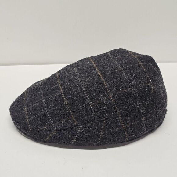 Stetson Mens Plaid Newsboy Cap Cab Driver Hat Dark Gray Wool Blend L/XL - Picture 1 of 8